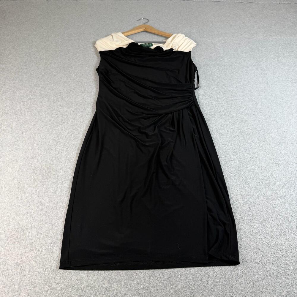 Lauren Ralph Lauren Dress Women 10 Black Ruched Sheath Office Career Stretchy